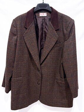 ESKA Internationale Mode Vintage Wool Brown Plaid Blazer Contrast Collar